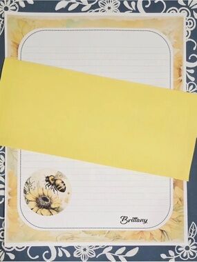Sunflower & Bee Stationery Set - Yellow Accent. (Not personalized)
